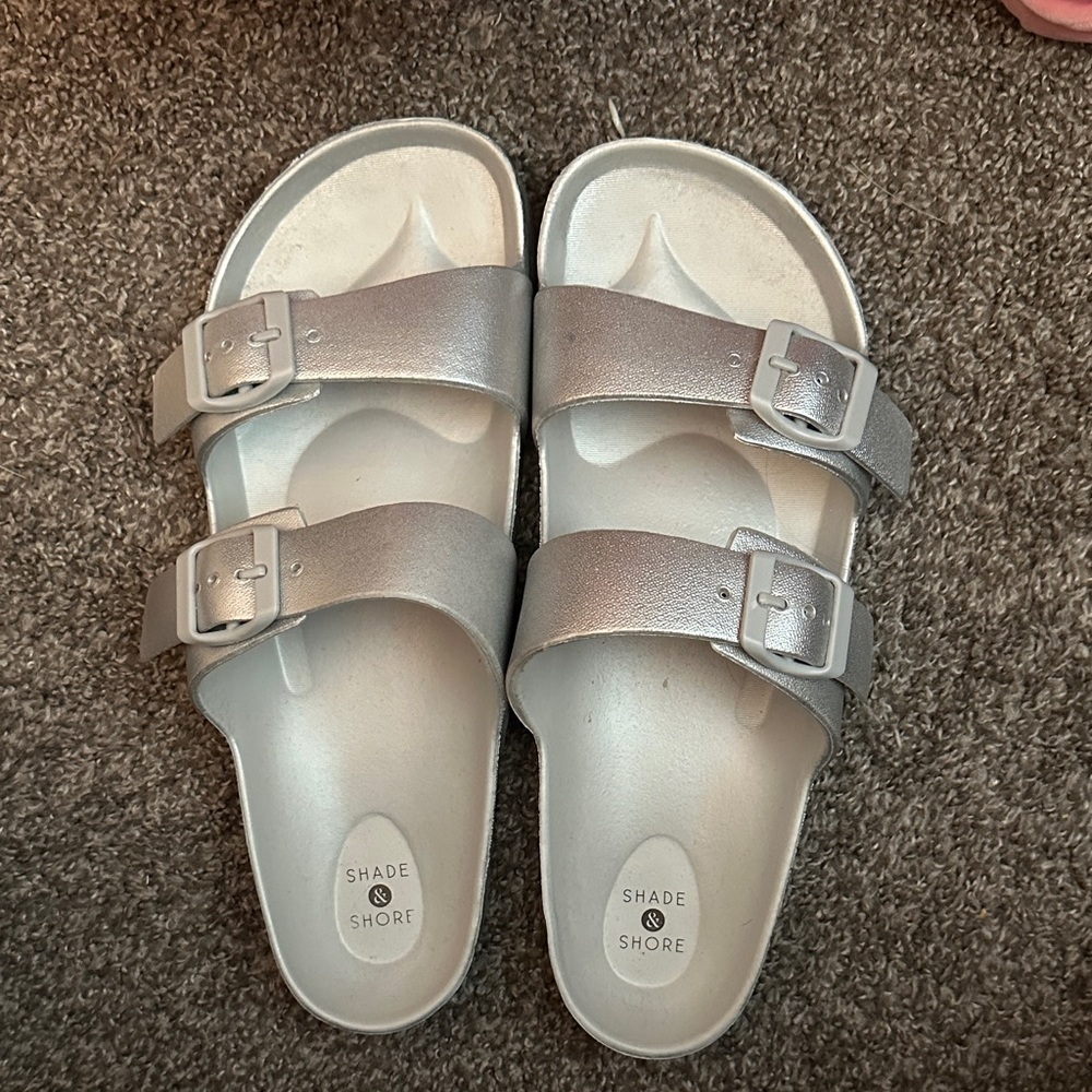Silver Rubber Slide On Sandals